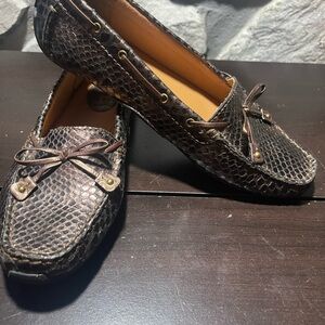 Clark’s Brown Snakeskin Loafers with Bow Detail